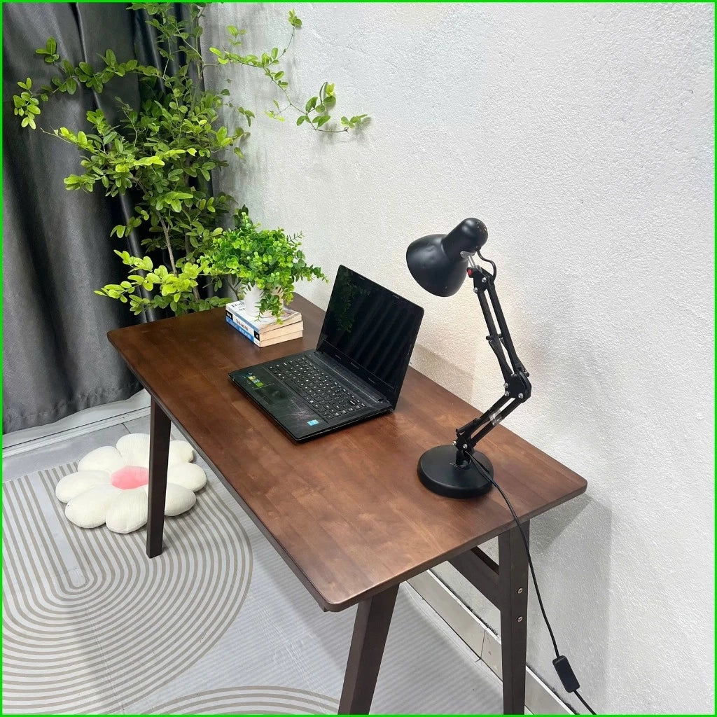Solid Wood Desk with 2 Drawers, Rubber Wood Tabletop and Pine Legs, Simple Nordic Style Office or Study Table