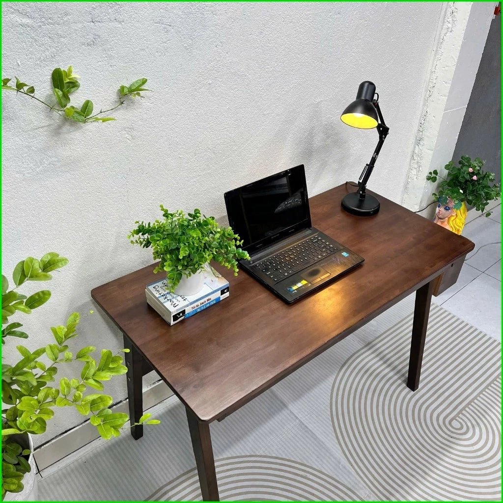 Solid Wood Desk with 2 Drawers, Rubber Wood Tabletop and Pine Legs, Simple Nordic Style Office or Study Table