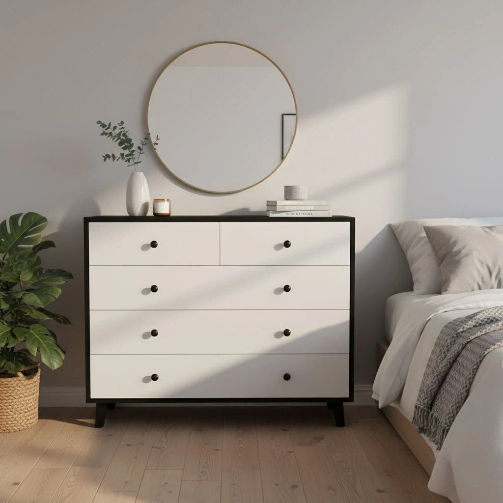 Modern Wooden Drawer Cabinet 5-Drawer Storage Dresser for Bedroom, Living Room, Kids Room and Vanity – MDF Wood