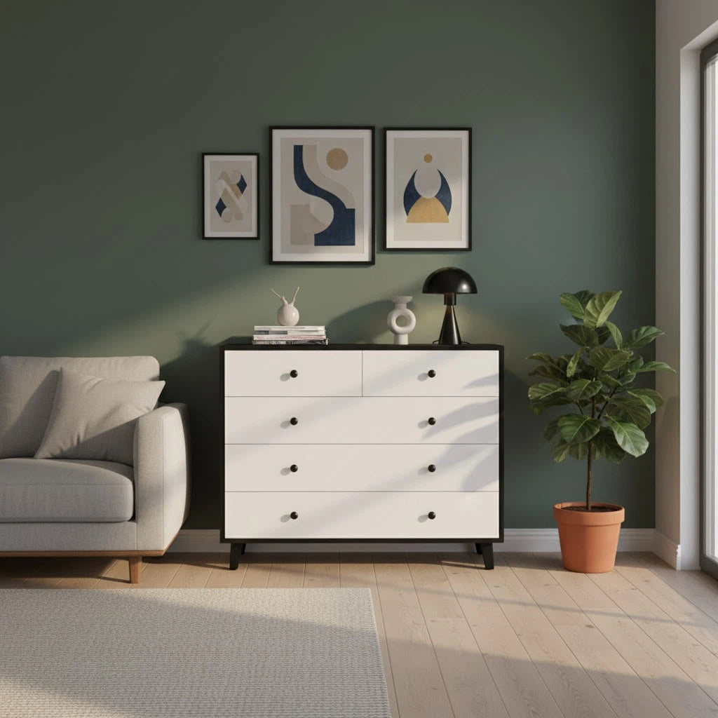 Modern Wooden Drawer Cabinet 5-Drawer Storage Dresser for Bedroom, Living Room, Kids Room and Vanity – MDF Wood