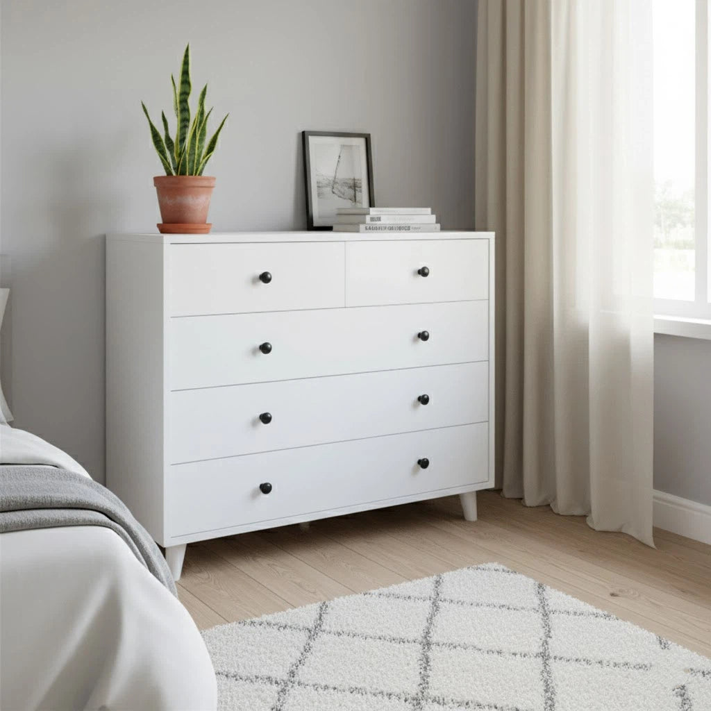 Modern Wooden Drawer Cabinet 5-Drawer Storage Dresser for Bedroom, Living Room, Kids Room and Vanity – MDF Wood