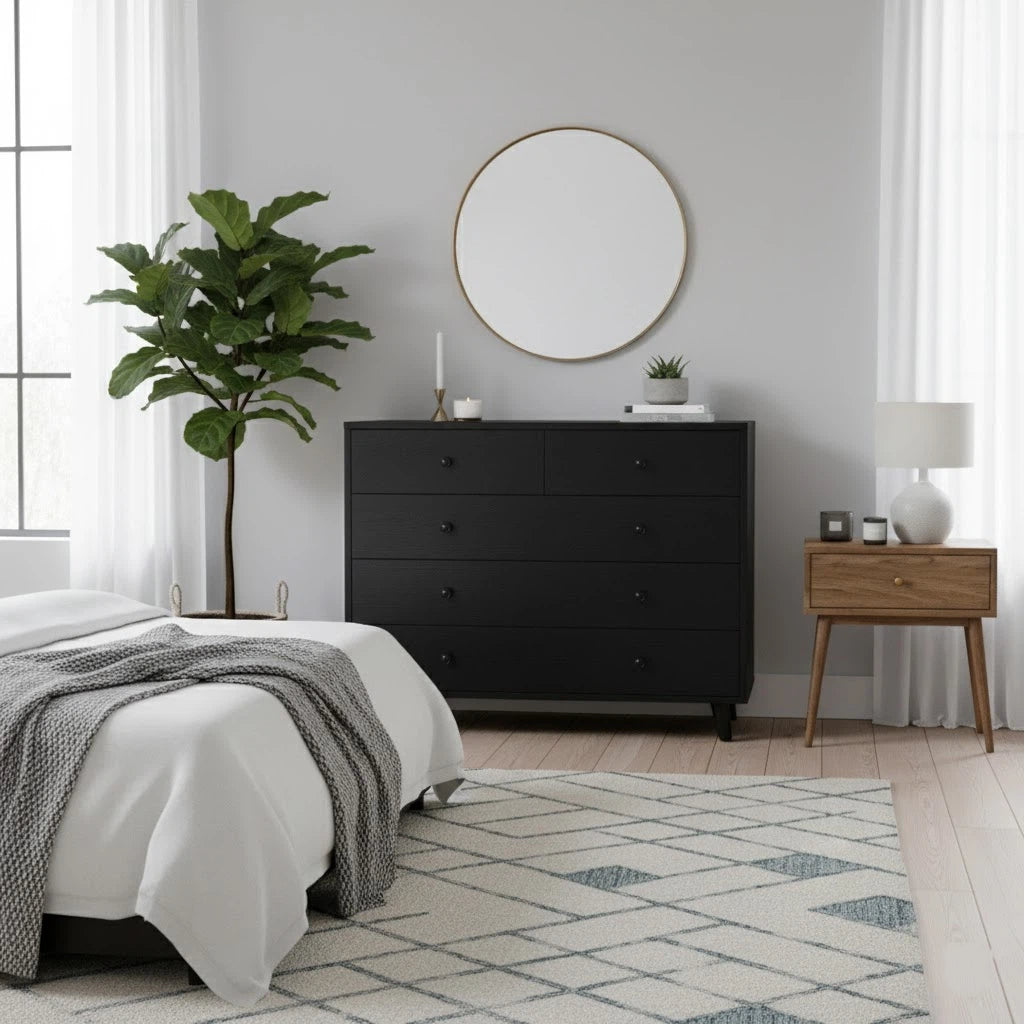 Modern Wooden Drawer Cabinet 5-Drawer Storage Dresser for Bedroom, Living Room, Kids Room and Vanity – MDF Wood