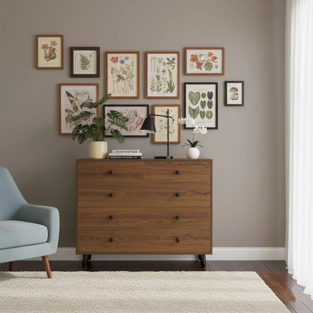 Modern Wooden Drawer Cabinet 5-Drawer Storage Dresser for Bedroom, Living Room, Kids Room and Vanity – MDF Wood