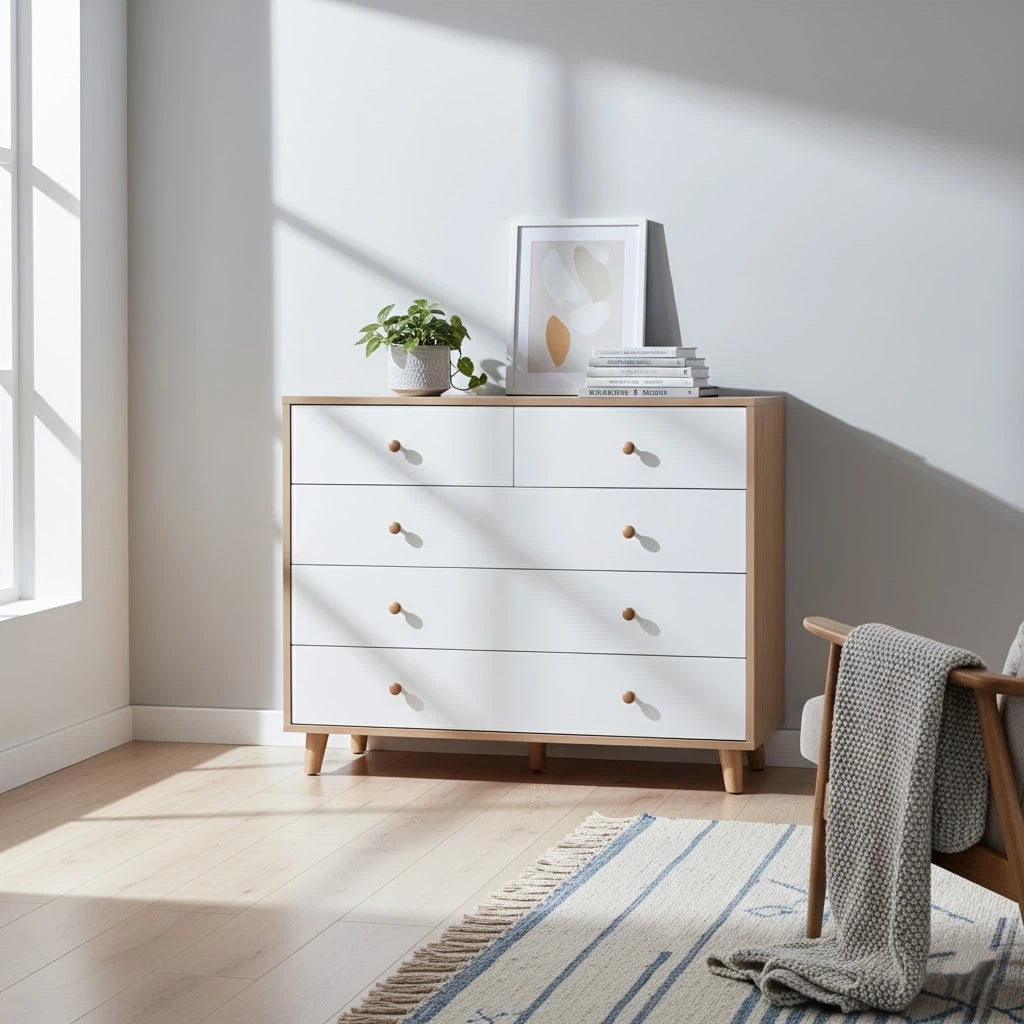 Modern Wooden Drawer Cabinet 5-Drawer Storage Dresser for Bedroom, Living Room, Kids Room and Vanity – MDF Wood