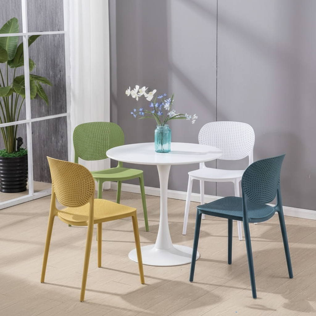 2 or 4 Pcs Modern Perforated Stacking Chair in 8 Colors - Strong and Lightweight for Homes, Offices, Schools and Events