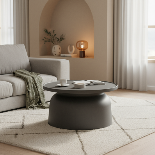 Modern Nordic Low Coffee Table – 26" Round Minimalist Design in Molded Plastic