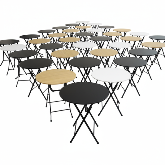 70 Units - Round Folding Table with Metal Legs, MDF Top – White Finish, Space-Saving Dining or Study Desk – 23.6 x 23.6 x 28.7 in (60 x 60 x 73 cm)