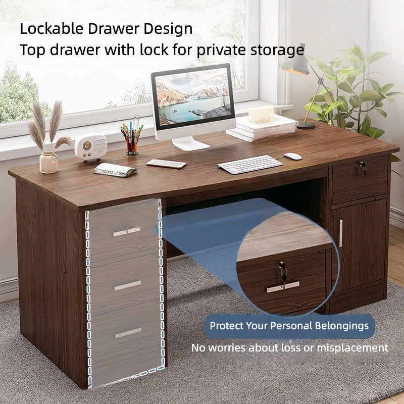 Multi-Functional Office Desk with Storage Cabinets and Drawers, Durable MDF Wood Writing Table for Home and Office, 55.1 x 23.6 x 28 in (140 x 60 x 73 cm)