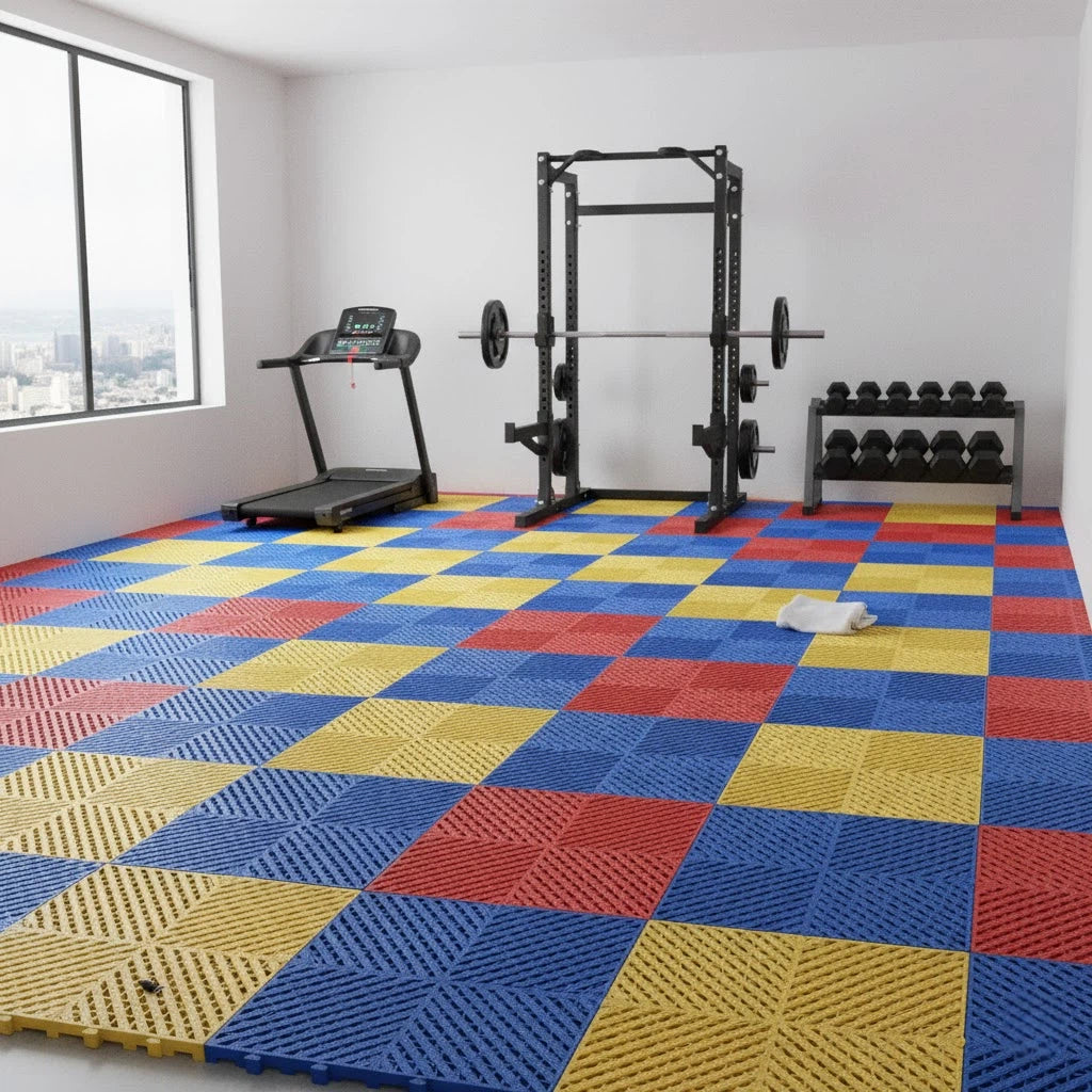 324 Pieces - Heavy-Duty Plastic Floor Covering Tile – Anti-Slip Interlocking Tile for Garage, Car Wash, and Workshop Flooring