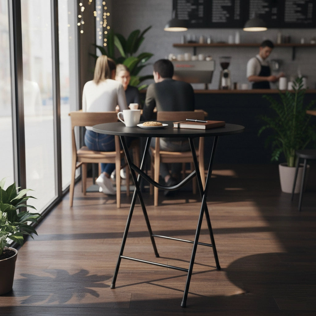 70 Units - Round Folding Table with Metal Legs, MDF Top – White Finish, Space-Saving Dining or Study Desk – 23.6 x 23.6 x 28.7 in (60 x 60 x 73 cm)