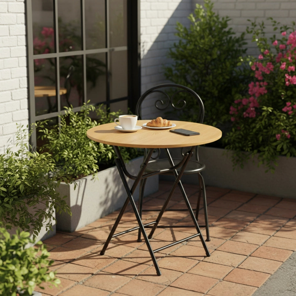 70 Units - Round Folding Table with Metal Legs, MDF Top – White Finish, Space-Saving Dining or Study Desk – 23.6 x 23.6 x 28.7 in (60 x 60 x 73 cm)