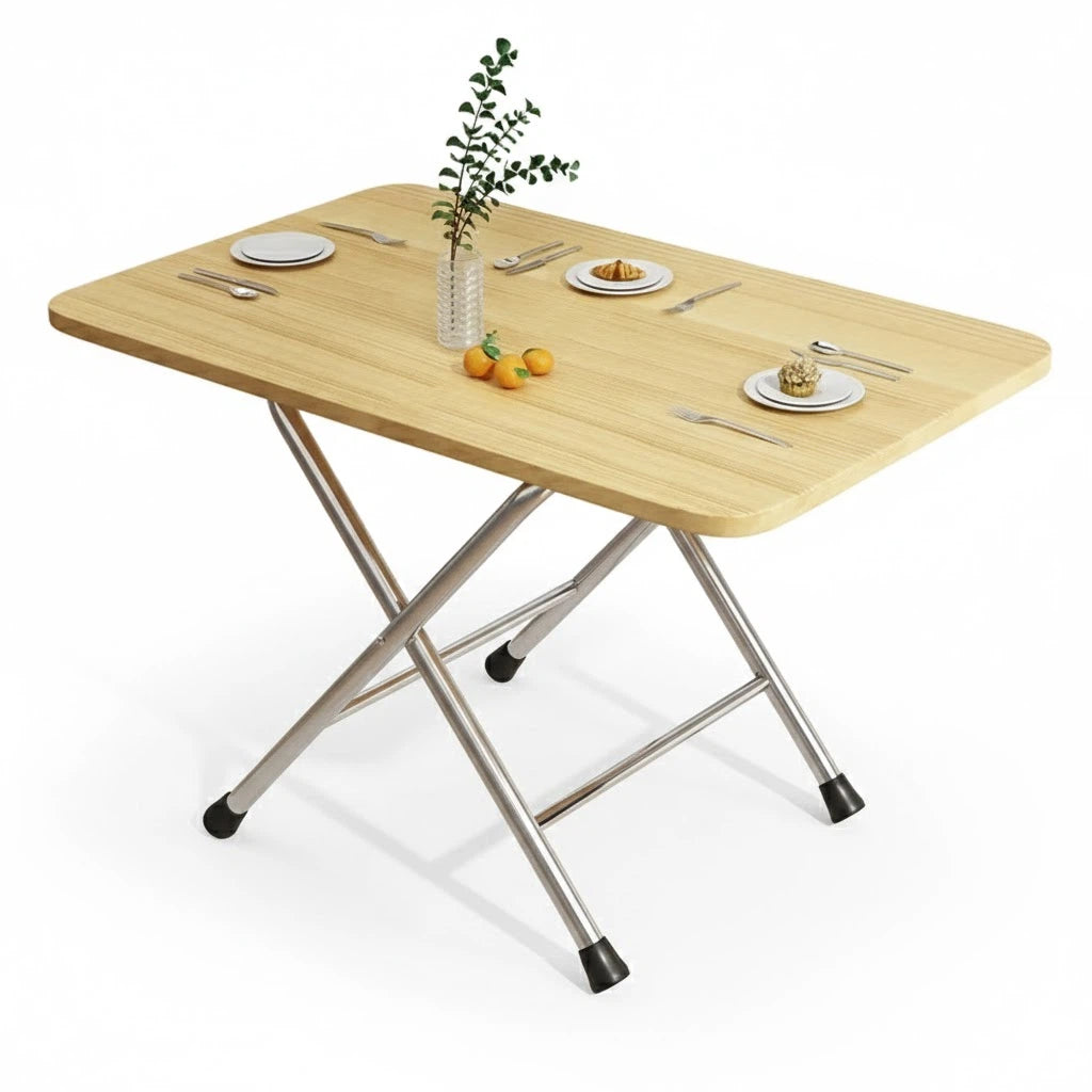 Folding Dining Table with X-Shaped Metal Legs, Space Saving Wooden Kitchen Table for Small Spaces, Sturdy Portable Breakfast Desk for Apartment & Home, Easy Storage, No Assembly Required