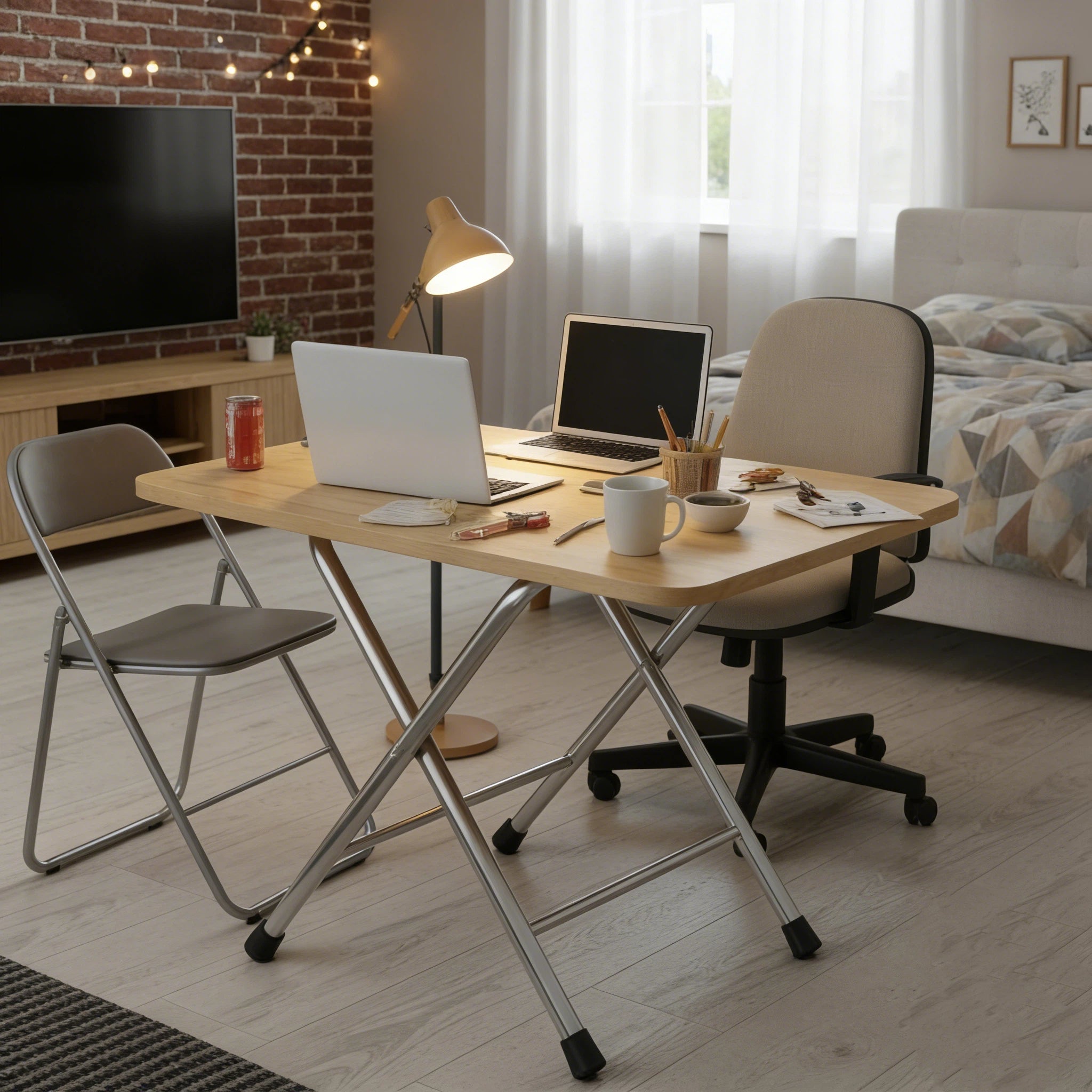 Folding Dining Table with X-Shaped Metal Legs, Space Saving Wooden Kitchen Table for Small Spaces, Sturdy Portable Breakfast Desk for Apartment & Home, Easy Storage, No Assembly Required