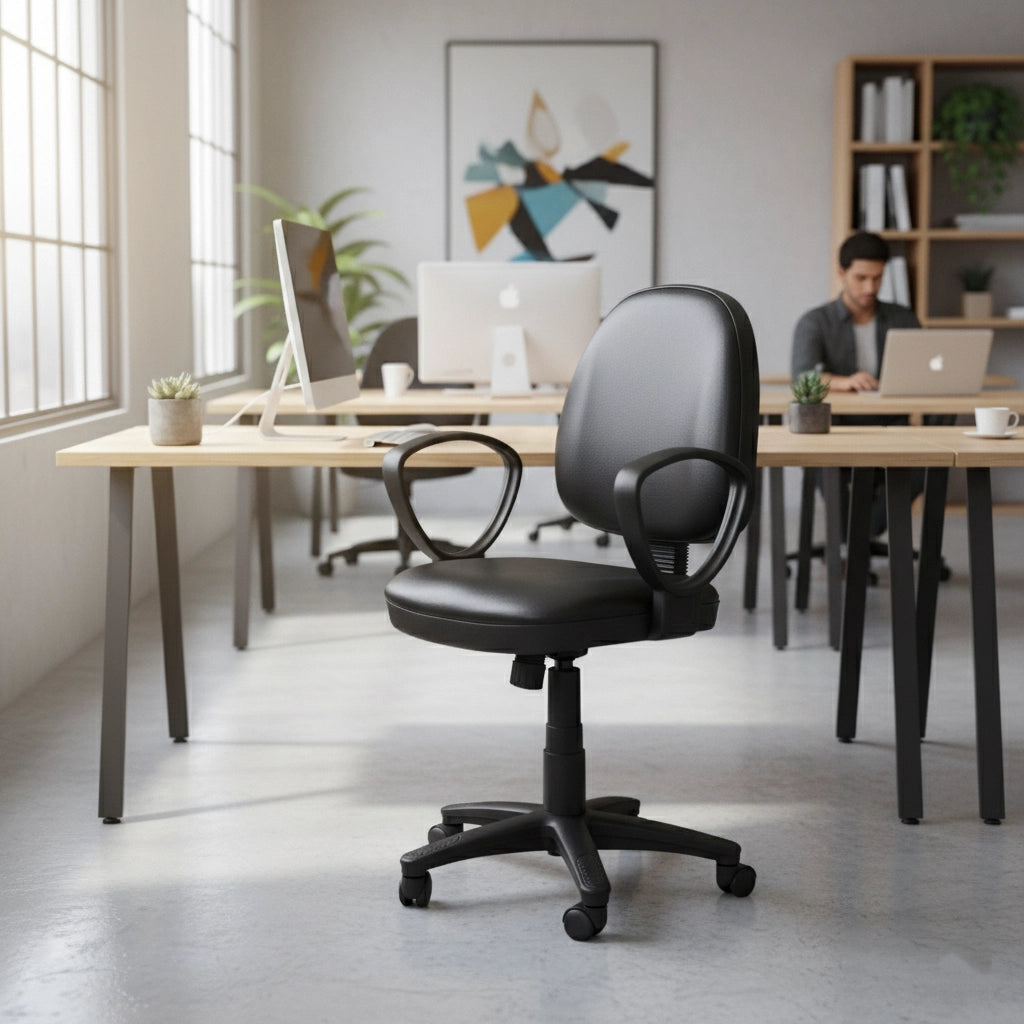 Office Swivel Chair with ArOffice Swivel Chair with Armrests, Adjustable Height, 360° Rolling Wheels – Ergonomic Desk Chair for Home or Officemrests, PVC Leather Upholstery, Adjustable Height, 360° Rolling Wheels – Ergonomic Desk Chair for Home or Office