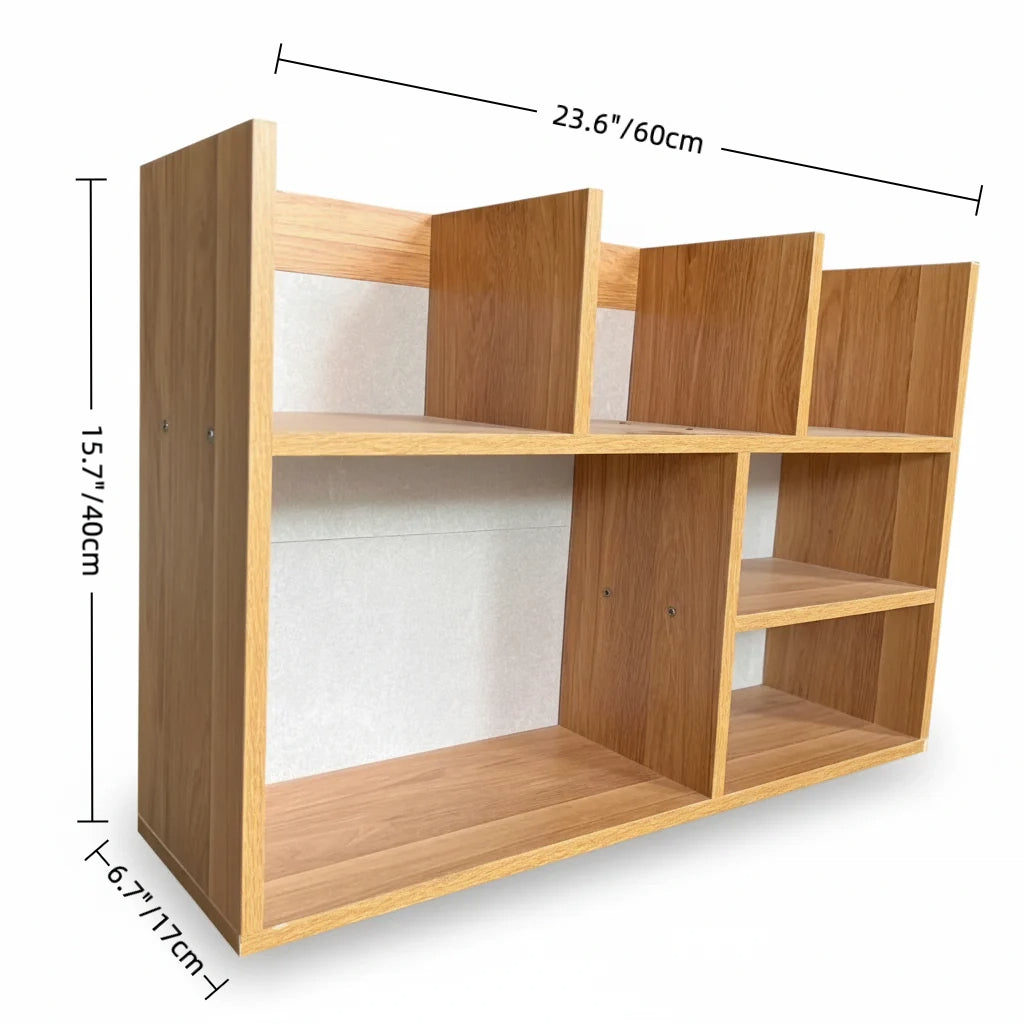 Wooden Desktop Bookshelf Organizer – Multi-Compartment MDF File Storage Rack for Office or Study Desk, 23.6 x 6.7 x 15.7 in (60 x 17 x 40 cm)