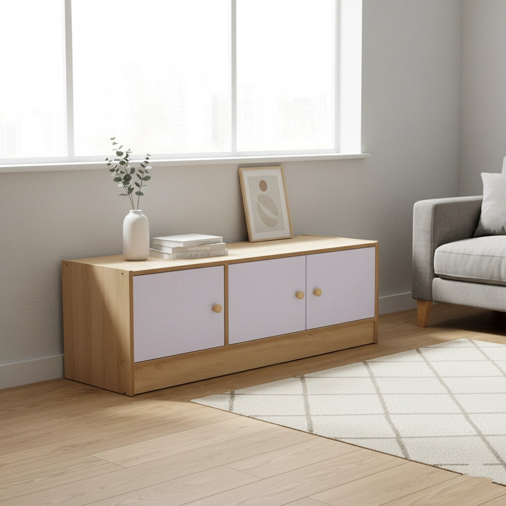 Wooden Storage Cabinet with Doors – Multi-Purpose Side Cabinet, Bedside Storage, Balcony Organizer, TV Stand – 39.4 x 11.8 x 11.8 in (100 x 30 x 30 cm)