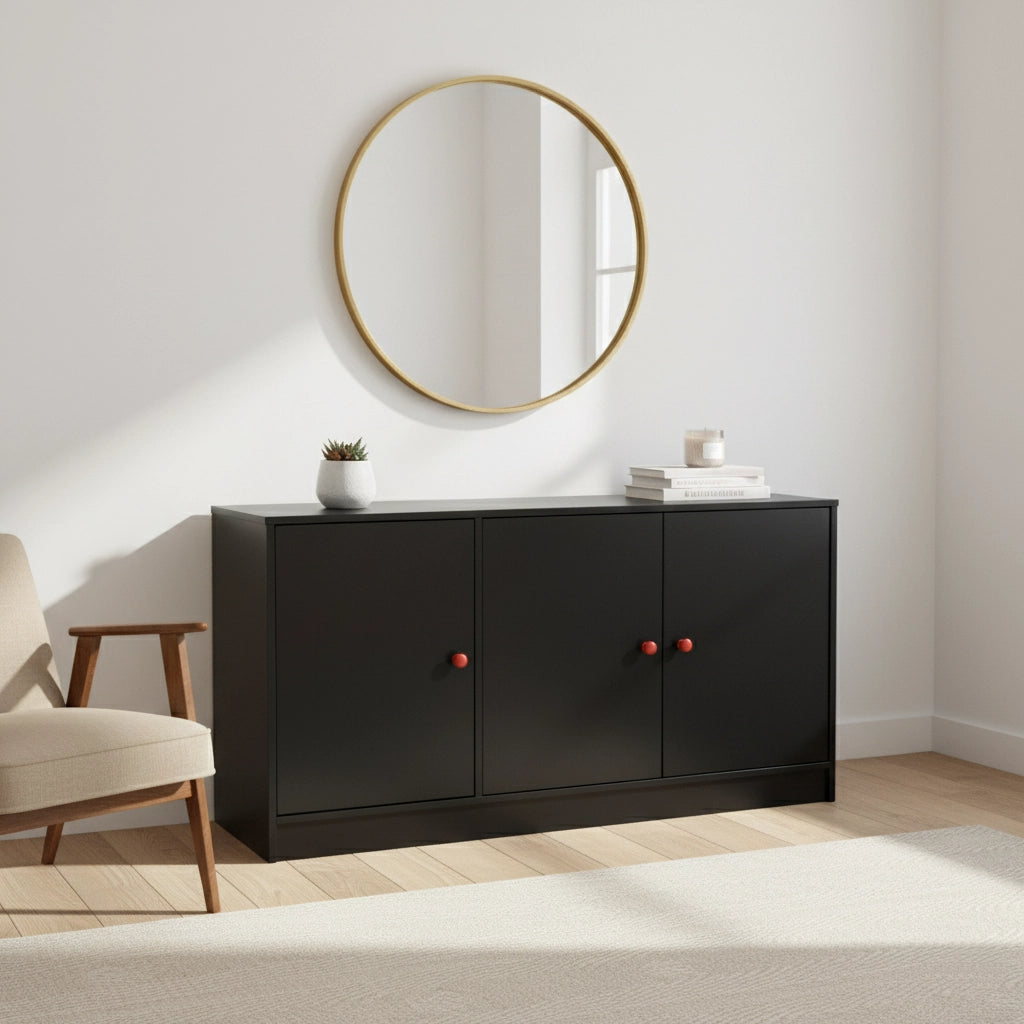 Wooden Storage Cabinet with Doors – Multi-Purpose Side Cabinet, Bedside Storage, Balcony Organizer, TV Stand – 39.4 x 11.8 x 11.8 in (100 x 30 x 30 cm)