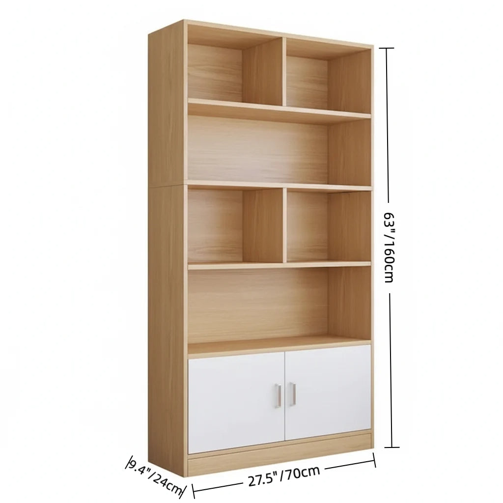 Tall Wooden Bookshelf Cabinet with Doors – Multi-Tier U-Shaped MDF Storage and Display Unit for Living Room, Bedroom or Office, 63 x 31.5 x 9.4 in (160 x 80 x 24 cm)