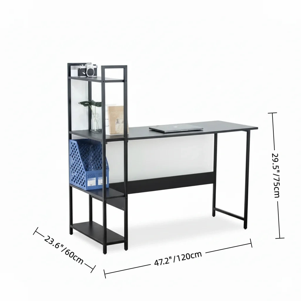 Home Office Desk with Storage Shelves – Modern MDF Wood Computer Table with Metal Frame for Study, Workstation or Living Room