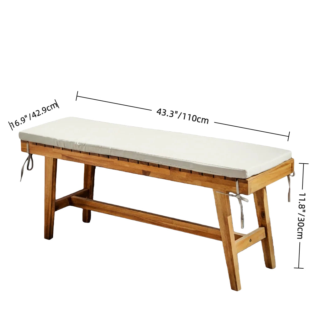 Outdoor Wooden Patio Bench with Cushion – Natural Wood Garden and Entryway Seating for Porch, Balcony