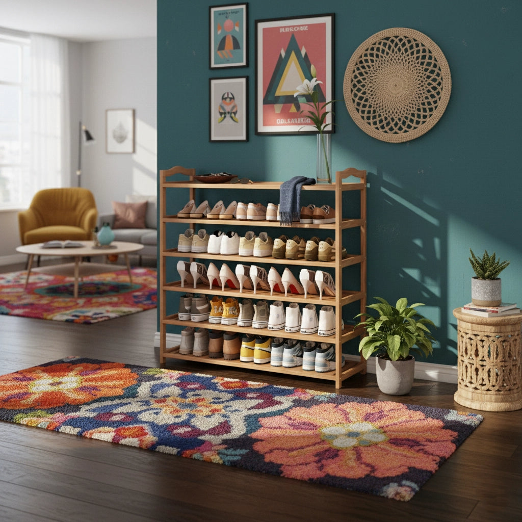 6-Tier Wooden Shoe Rack Organizer with Open Shelves – Space-Saving Storage for Entryway, Closet, or Living Room – 39.4 x 9.8 x 40.2 in (100 x 25 x 102 cm)