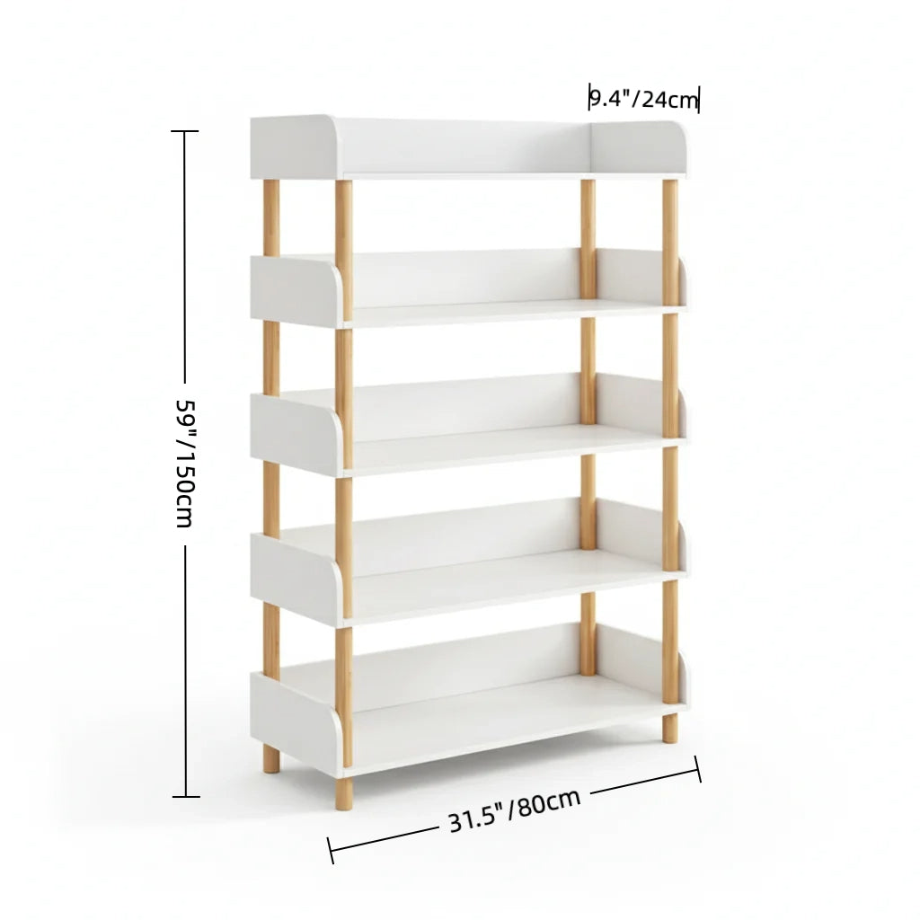 40 units Modern Wooden Bookshelf with White Shelves – 5-Tier Freestanding Storage Rack for Living Room, Bedroom, or Office – Space-Saving Organizer 31.5 x 9.4 x 59 in (80 x 24 x 150 cm)