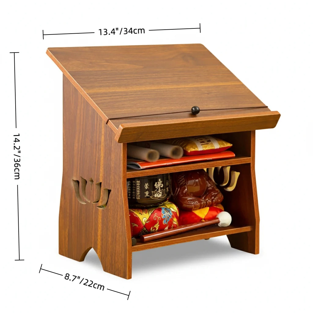 Wooden Lotus Sutra Table – Compact Reading & Prayer Stand with Smart Storage, Durable MDF, Easy to Use, 13.4 x 8.7 x 14.2 in (34 x 22 x 36 cm)