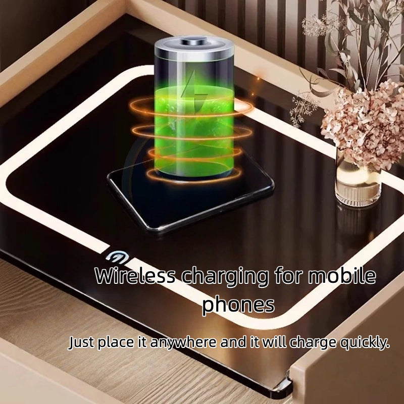 Smart Wooden Bedside Table with Wireless Charging, Stylish Modern Nightstand with Touch Sensor LED Light, Durable Bedroom Side Table with Storage Drawer – 15.7 x 15.7 x 18.9 in (40 x 40 x 48 cm)