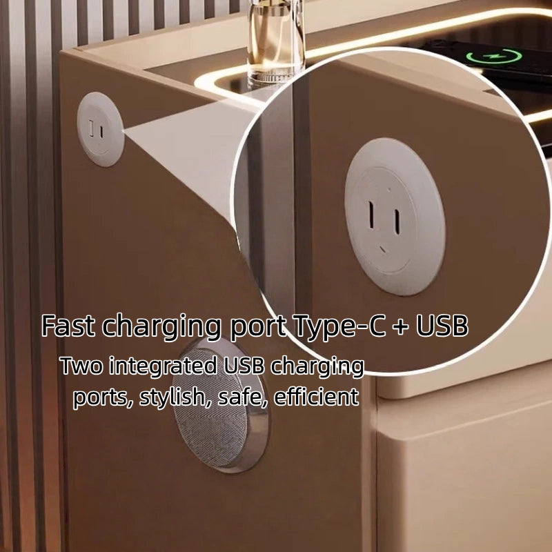 Smart Wooden Bedside Table with Wireless Charging, Stylish Modern Nightstand with Touch Sensor LED Light, Durable Bedroom Side Table with Storage Drawer – 15.7 x 15.7 x 18.9 in (40 x 40 x 48 cm)
