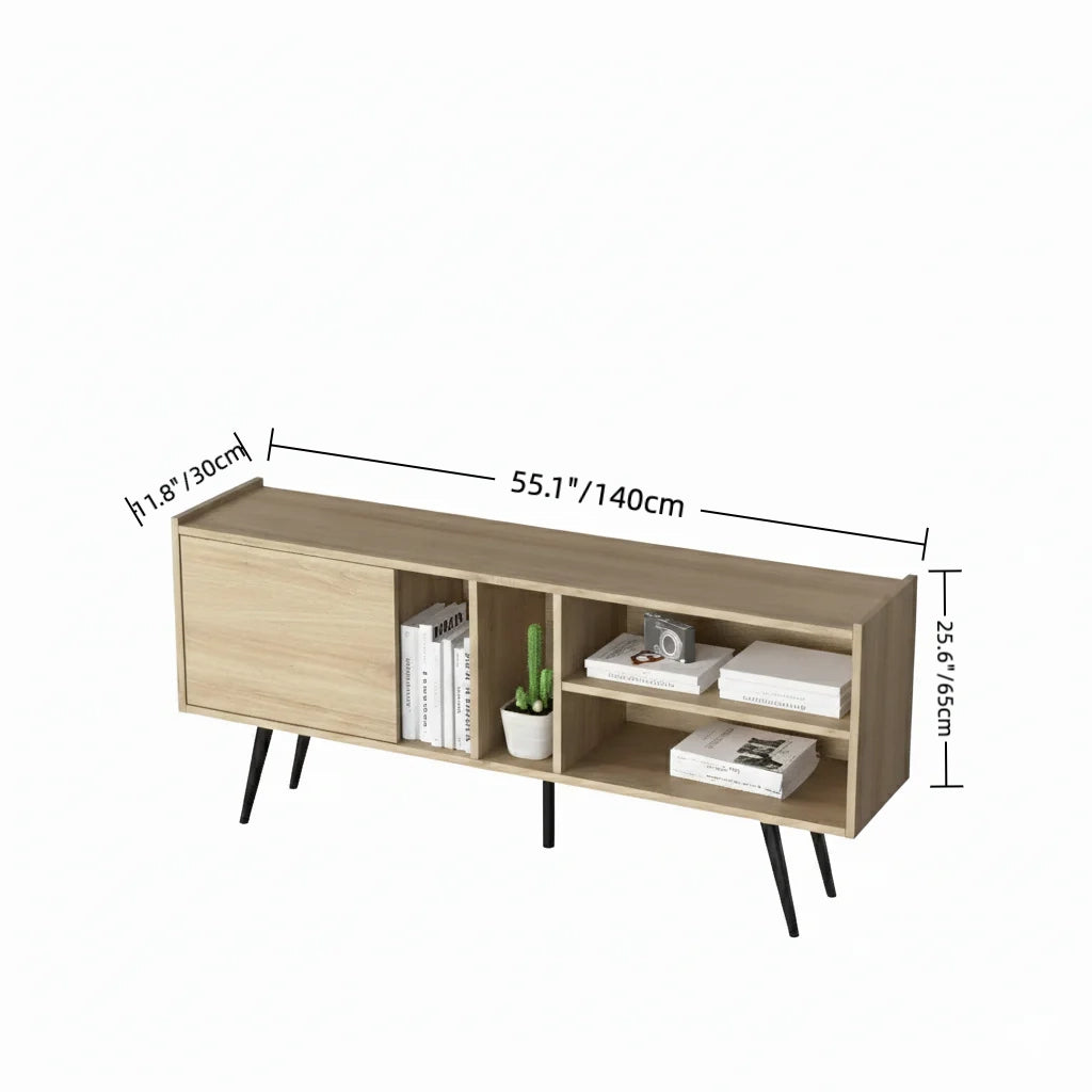 Modern Wooden TV Stand with Storage Shelves, MDF Entertainment Center for Living Room, Fits 43–65 Inch TVs, 55.1 x 11.8 x 25.6 in (140 x 30 x 65 cm)