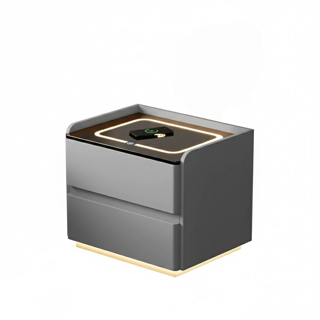 Smart Wooden Bedside Table with Wireless Charging, Stylish Modern Nightstand with Touch Sensor LED Light, Durable Bedroom Side Table with Storage Drawer – 15.7 x 15.7 x 18.9 in (40 x 40 x 48 cm)