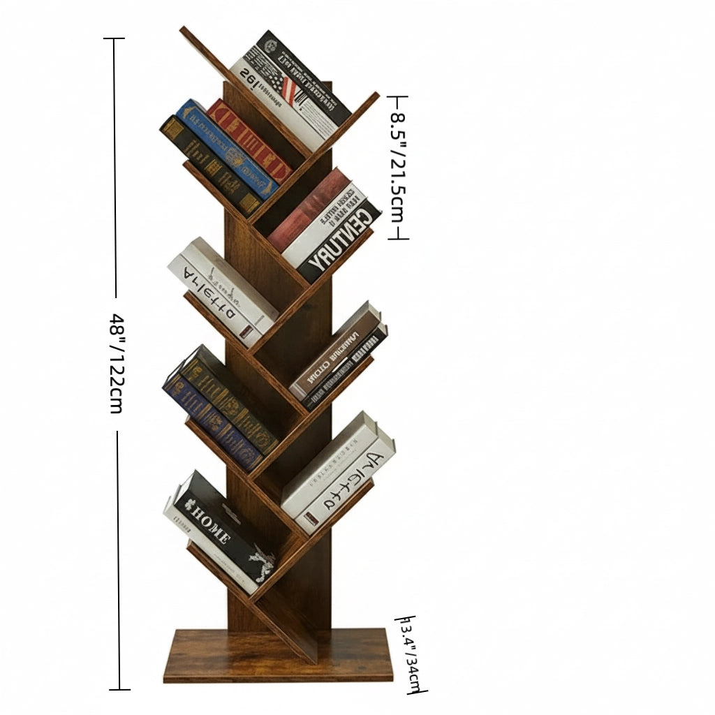 Modern Wooden Tree Bookshelf 9-Tier Floor Standing Bookcase Organizer, Space-Saving Vertical Storage Rack for Books, Magazines, and Decor – 19 x 7.9 x 48 in (48 x 20 x 122 cm)