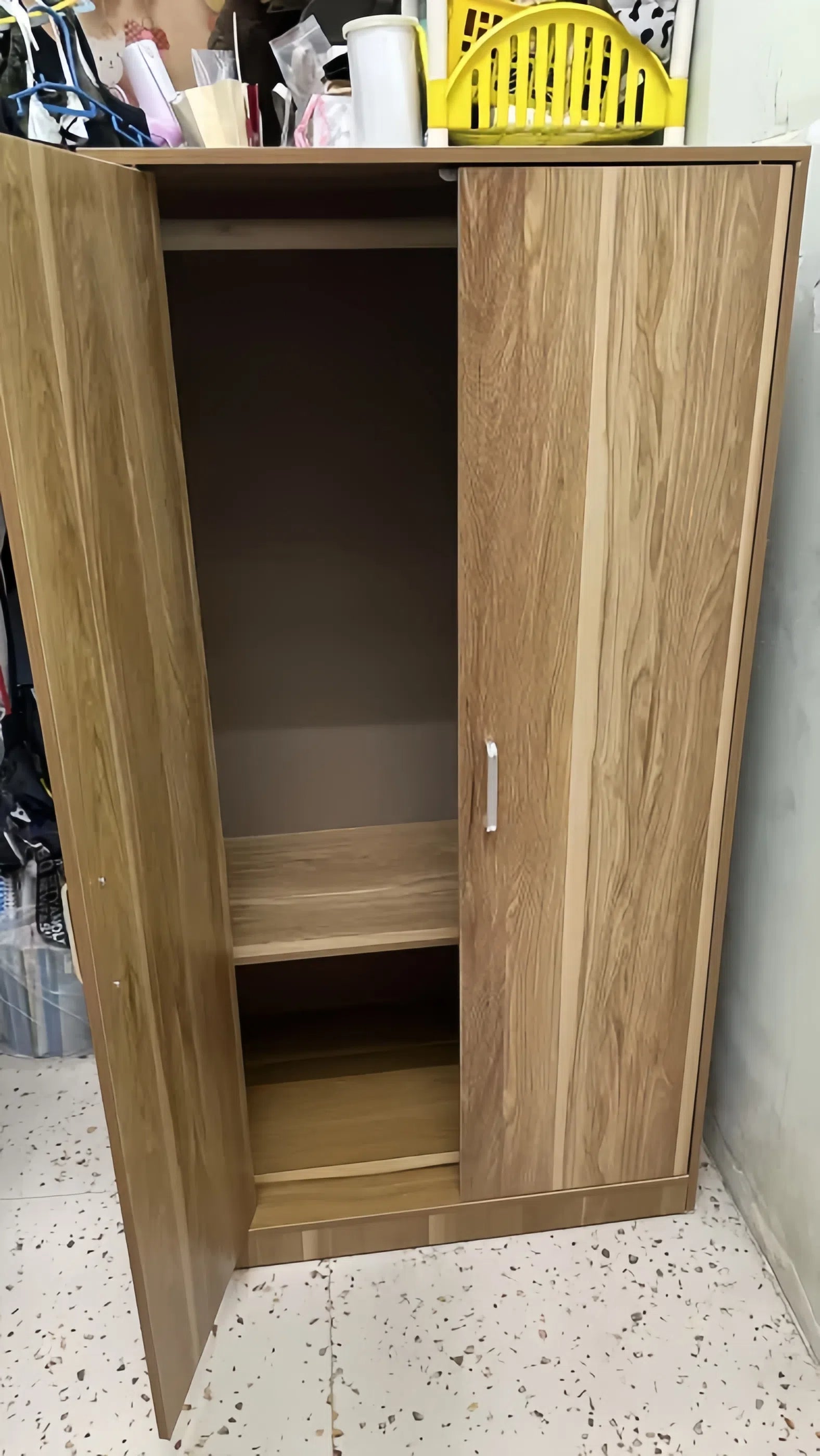 2-Door Wooden Storage Cabinet – 47.2 x 23.6 x 15.7 in (120 x 60 x 40 cm), MDF Wardrobe for Bedroom or Office