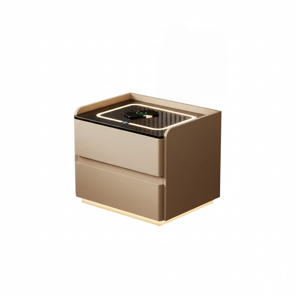 Smart Wooden Bedside Table with Wireless Charging, Stylish Modern Nightstand with Touch Sensor LED Light, Durable Bedroom Side Table with Storage Drawer – 15.7 x 15.7 x 18.9 in (40 x 40 x 48 cm)
