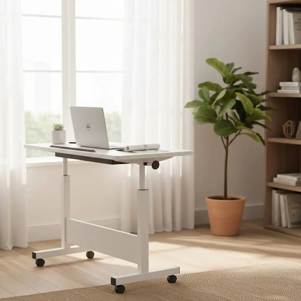 Adjustable Rolling Laptop Desk with Tilt Top – Height 23.6–33.5 in (60–85 cm), Compact Mobile Study & Work Table with Wheels, Space-Saving Design Kikbo