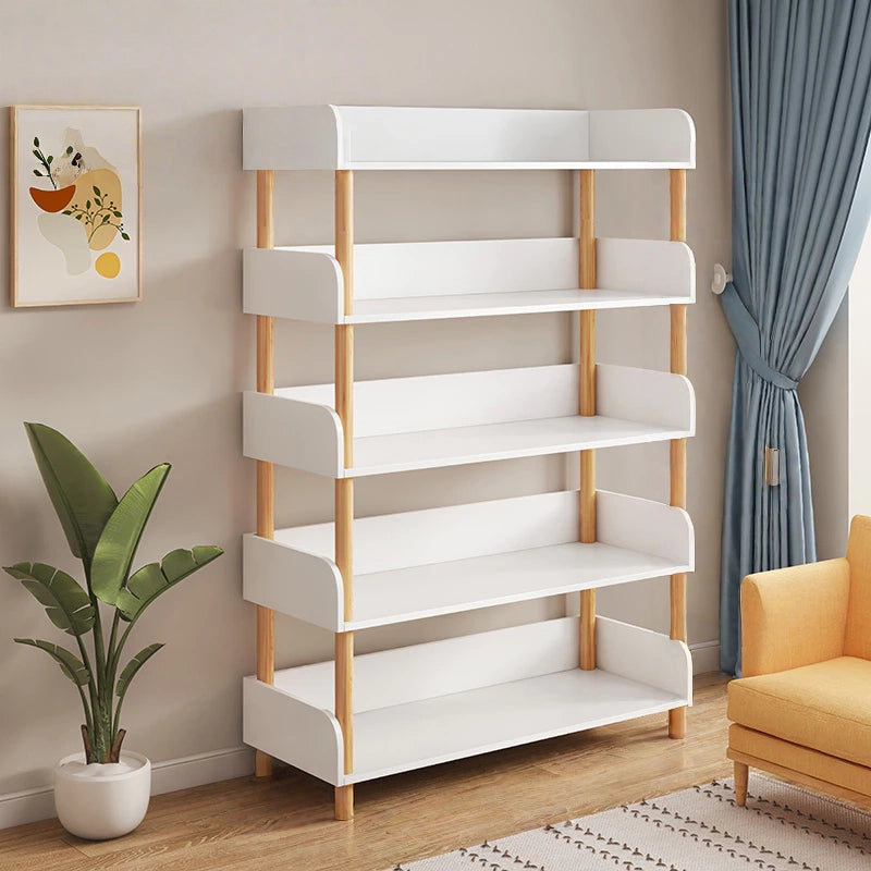 40 units Modern Wooden Bookshelf with White Shelves – 5-Tier Freestanding Storage Rack for Living Room, Bedroom, or Office – Space-Saving Organizer 31.5 x 9.4 x 59 in (80 x 24 x 150 cm)
