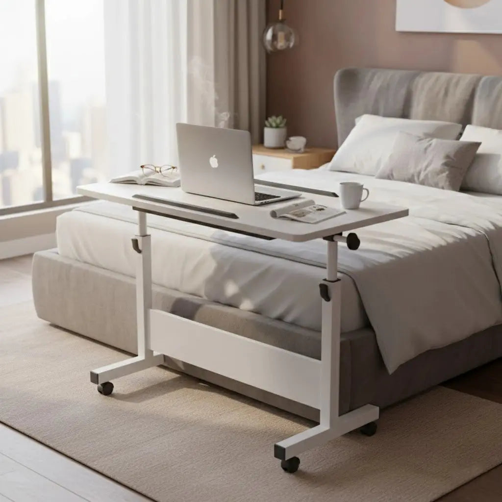 Adjustable Rolling Laptop Desk with Tilt Top – Height 23.6–33.5 in (60–85 cm), Compact Mobile Study & Work Table with Wheels, Space-Saving Design Kikbo