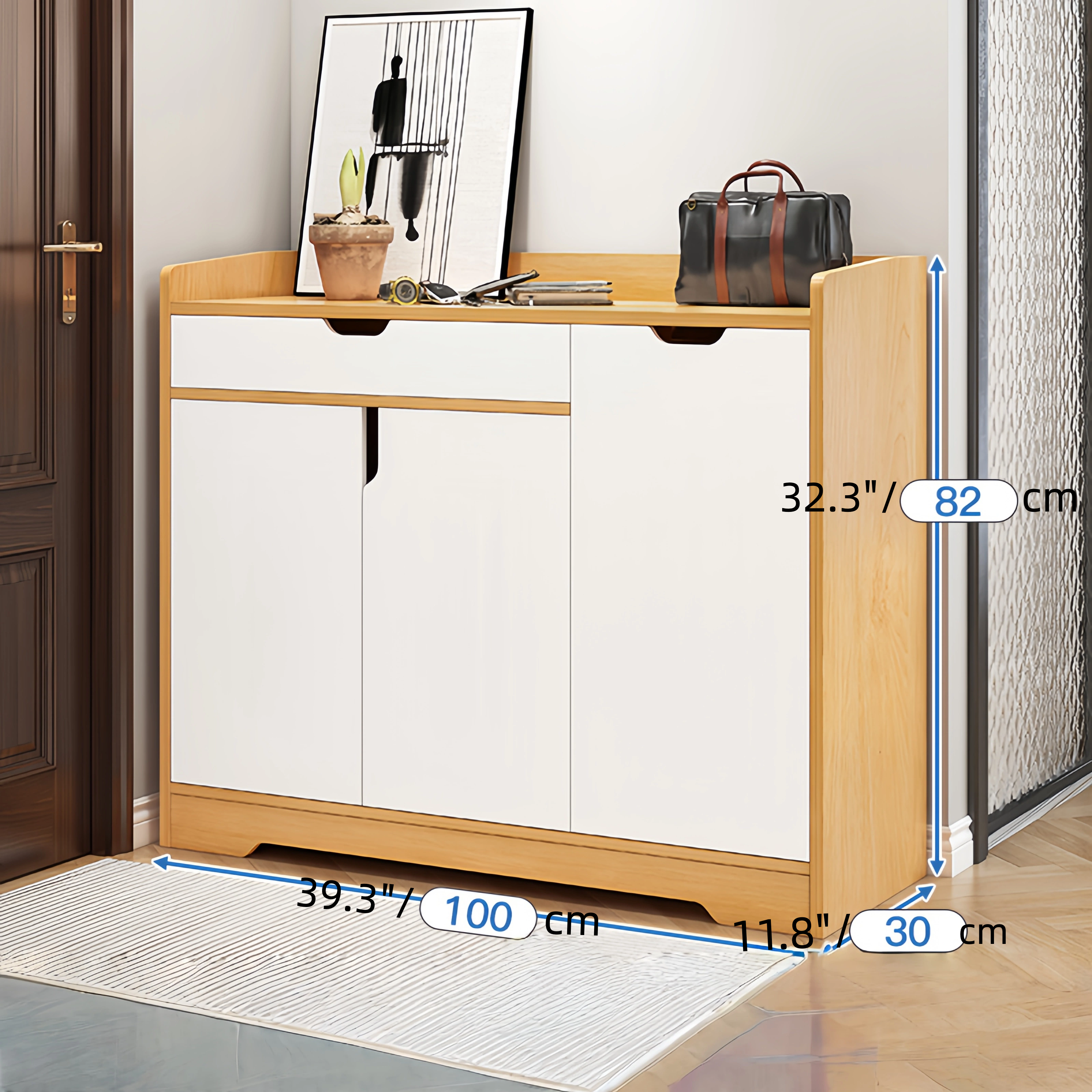 Wooden Shoe Cabinet – 3 Doors, 39.3-Inch, Freestanding Multi-Tier Entryway Shoe Storage Organizer