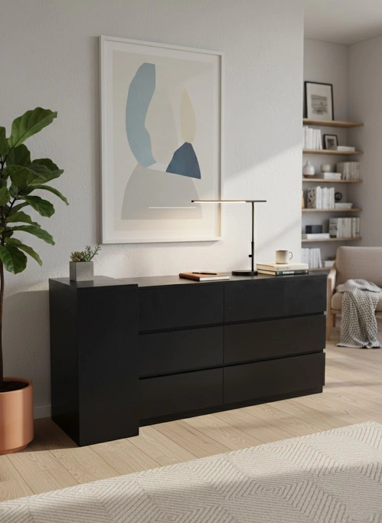 Multi-Functional Wooden Desk with 6 Drawers – Workstation and Makeup Vanity Table, Available in Multiple Colors, 63 x 15.7 x 31.5 in (160 x 40 x 80 cm)