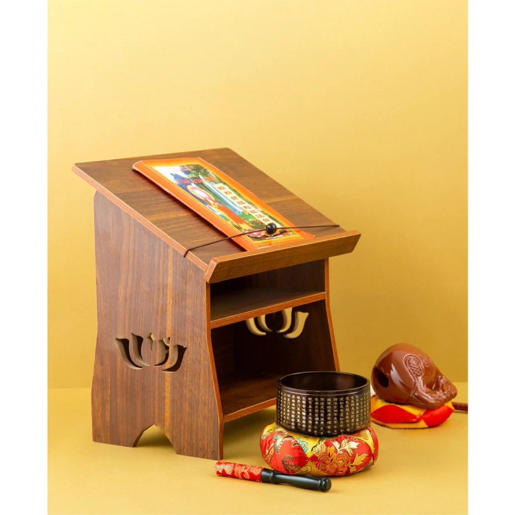 Wooden Lotus Sutra Table – Compact Reading & Prayer Stand with Smart Storage, Durable MDF, Easy to Use, 13.4 x 8.7 x 14.2 in (34 x 22 x 36 cm)