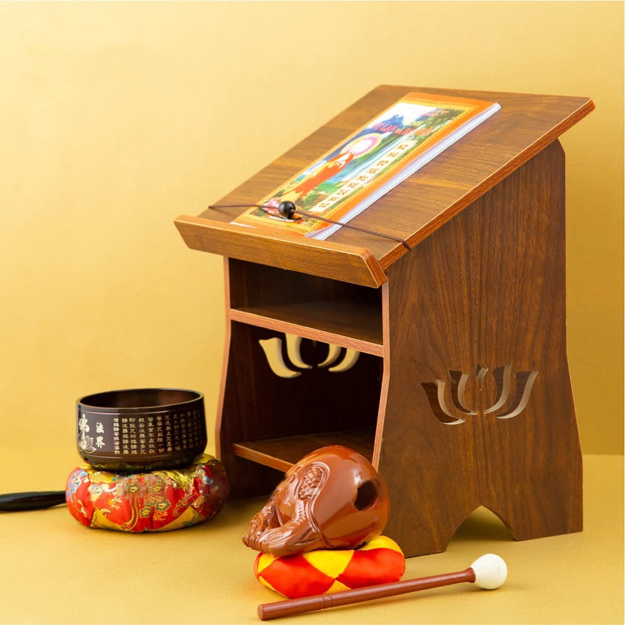 Wooden Lotus Sutra Table – Compact Reading & Prayer Stand with Smart Storage, Durable MDF, Easy to Use, 13.4 x 8.7 x 14.2 in (34 x 22 x 36 cm)