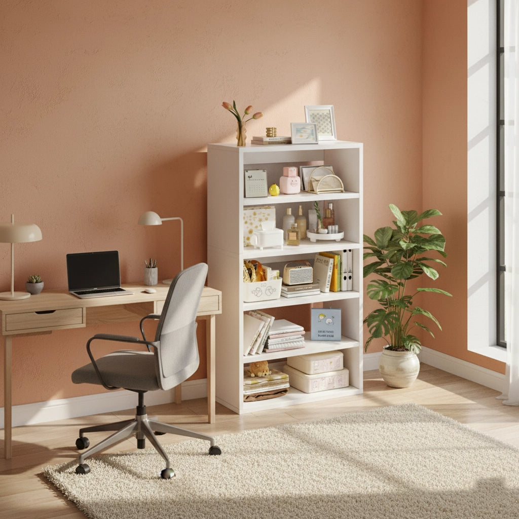 Modern 5-Tier Storage Bookshelf Cabinet – Multi-Functional Organizer for Living Room, Bedroom, Office – Space-Saving Display Shelf for Books, Decor, and Storage – Durable MDF Wood – 53.5 x 23.6 x 9.4 in (136 x 60 x 24 cm)