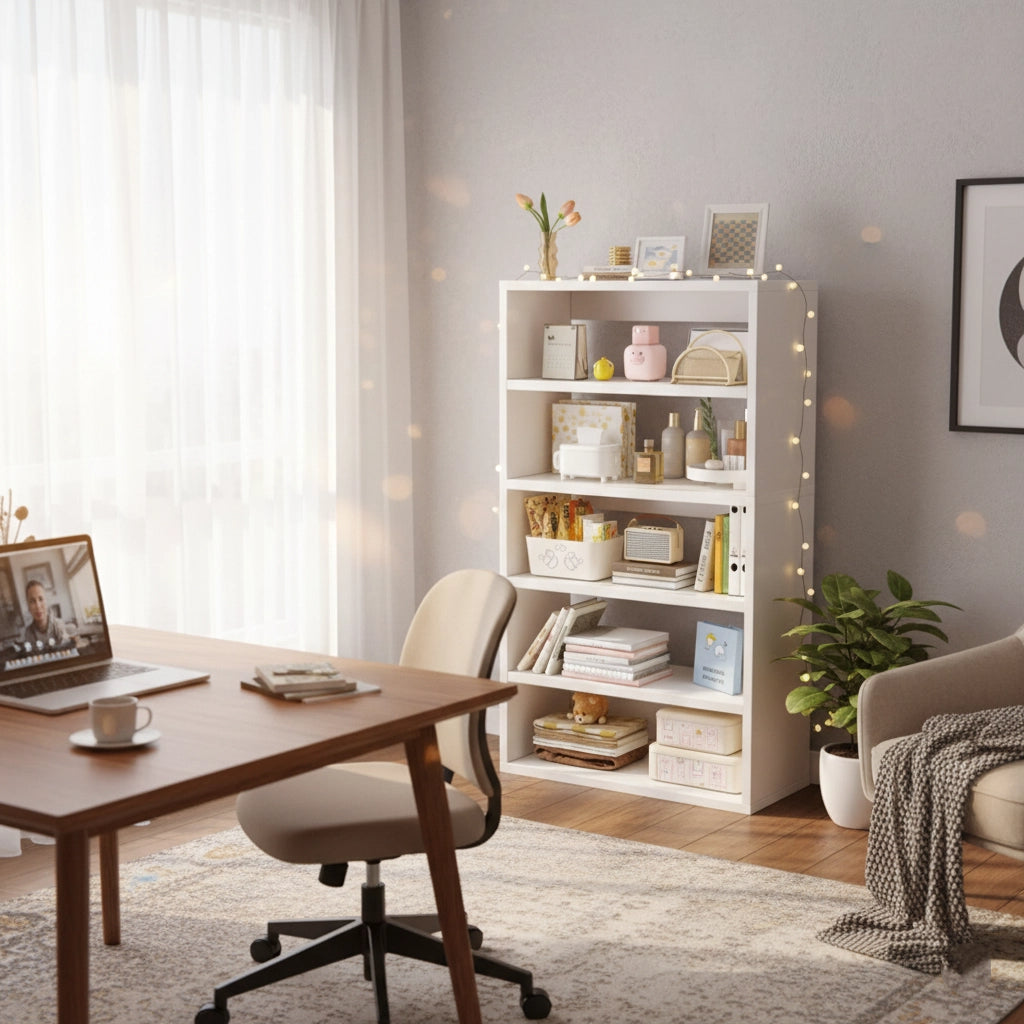 Modern 5-Tier Storage Bookshelf Cabinet – Multi-Functional Organizer for Living Room, Bedroom, Office – Space-Saving Display Shelf for Books, Decor, and Storage – Durable MDF Wood – 53.5 x 23.6 x 9.4 in (136 x 60 x 24 cm)