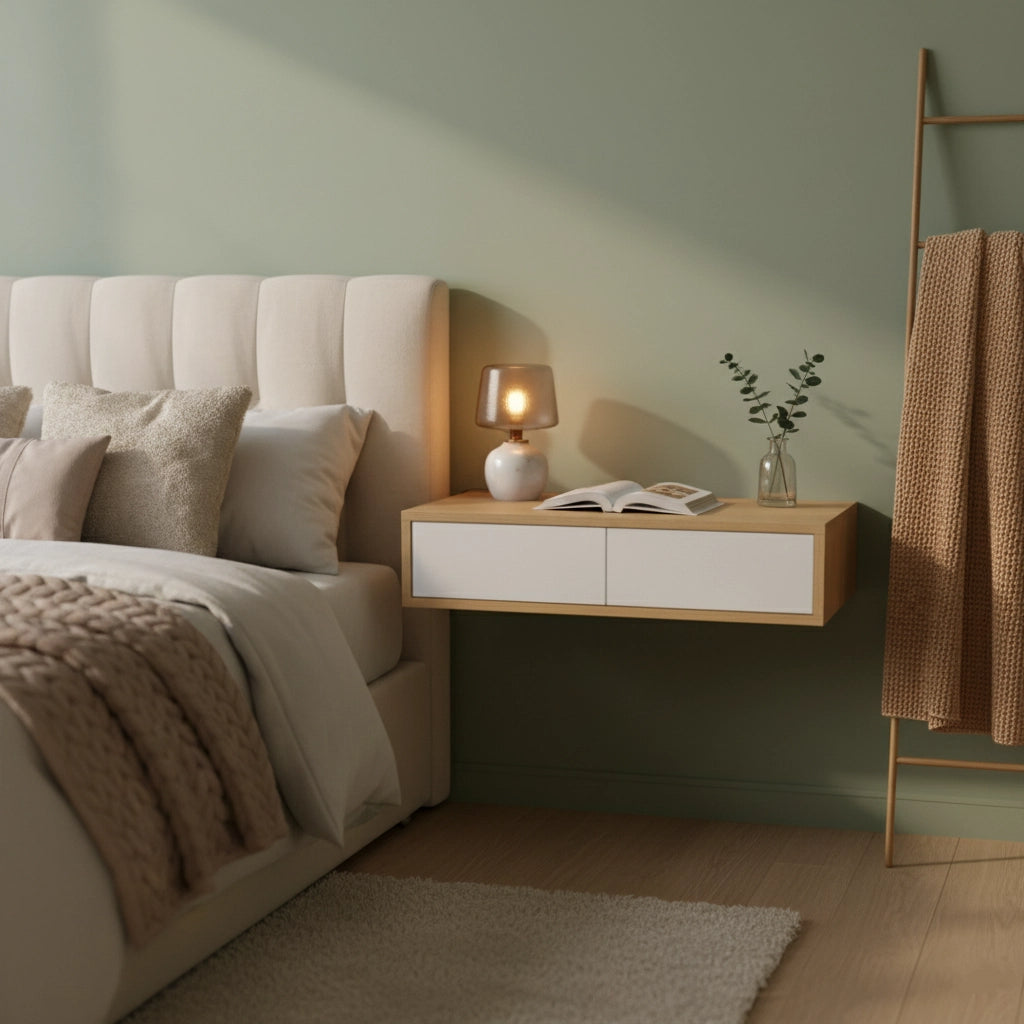 Wall Mounted Floating Vanity Desk with 2 Storage Drawers Modern MDF Makeup Table – 39.4 x 15.7 x 5.9 in (100 x 40 x 15 cm), Space-Saving Dressing Table for Bedroom or Small Spaces