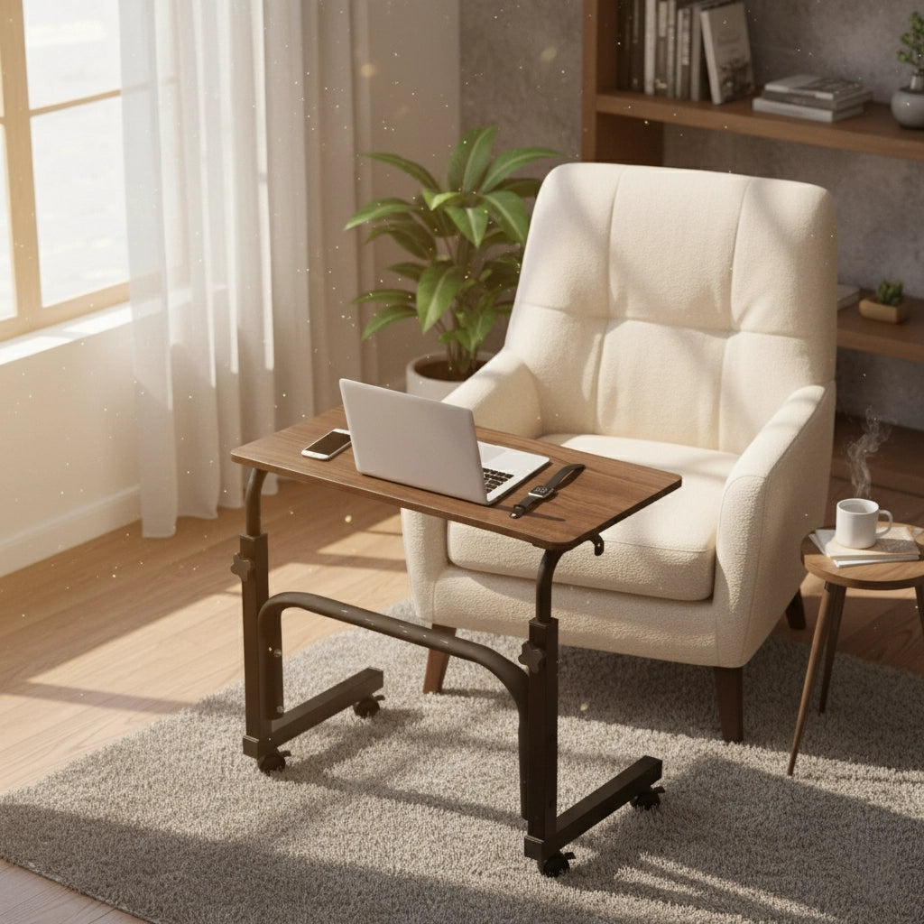 40 units Adjustable Mobile Laptop Desk with Wheels – Height Adjustable 27.6–35.4 in (70–90 cm), Compact Study Table for Home Office, Rolling MDF Wood Desk 31.5 x 15.7 in (80 x 40 cm), Modern Space-Saving Design