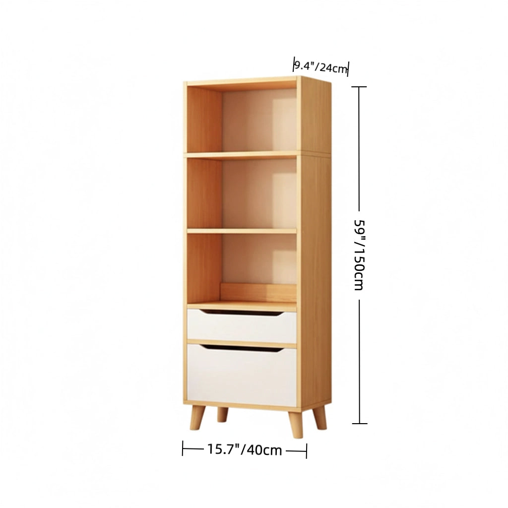Modern Wooden Floor Bookshelf – Multi-Tier MDF Storage Rack with Melamine Finish, Easy to Assemble