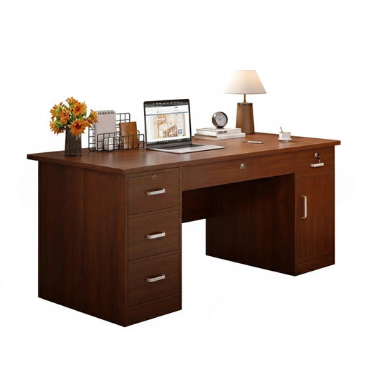 Multi-Functional Office Desk with Storage Cabinets and Drawers, Durable MDF Wood Writing Table for Home and Office, 55.1 x 23.6 x 28 in (140 x 60 x 73 cm)