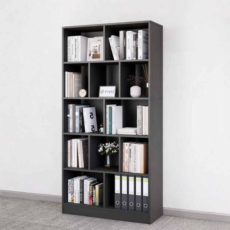 5-Tier Wooden Bookshelf with 12 Storage Compartments, Modern Freestanding Bookcase Organizer for Living Room, Bedroom, or Office – 31.5 x 9.8 x 70.5 in (80 x 25 x 179 cm)