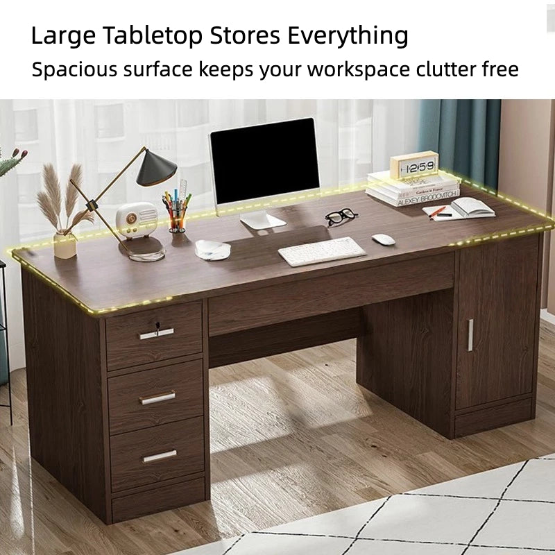 Multi-Functional Office Desk with Storage Cabinets and Drawers, Durable MDF Wood Writing Table for Home and Office, 55.1 x 23.6 x 28 in (140 x 60 x 73 cm)