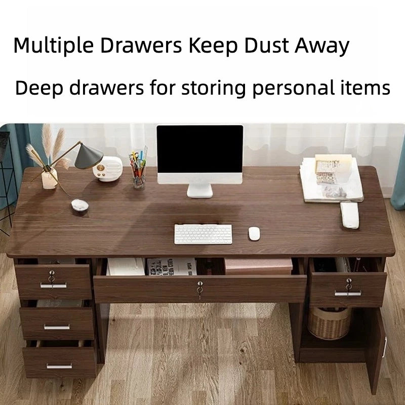 Multi-Functional Office Desk with Storage Cabinets and Drawers, Durable MDF Wood Writing Table for Home and Office, 55.1 x 23.6 x 28 in (140 x 60 x 73 cm)